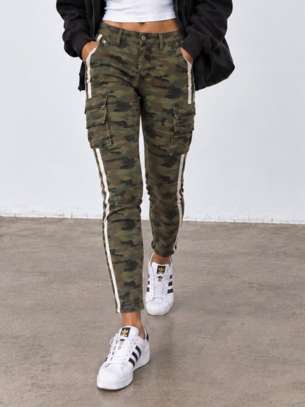 2Y DNM Premium Camo Track Stripe Stretch Cargo Jeans Unisex Moto Streetwear EUC